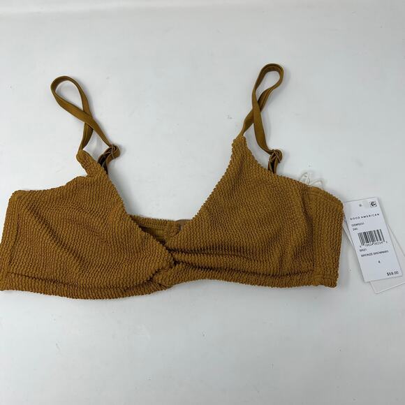 NEW! Good American Bikini Top Crinkle Always Fit Twist Top Bronze - 4 - Picture 2 of 6